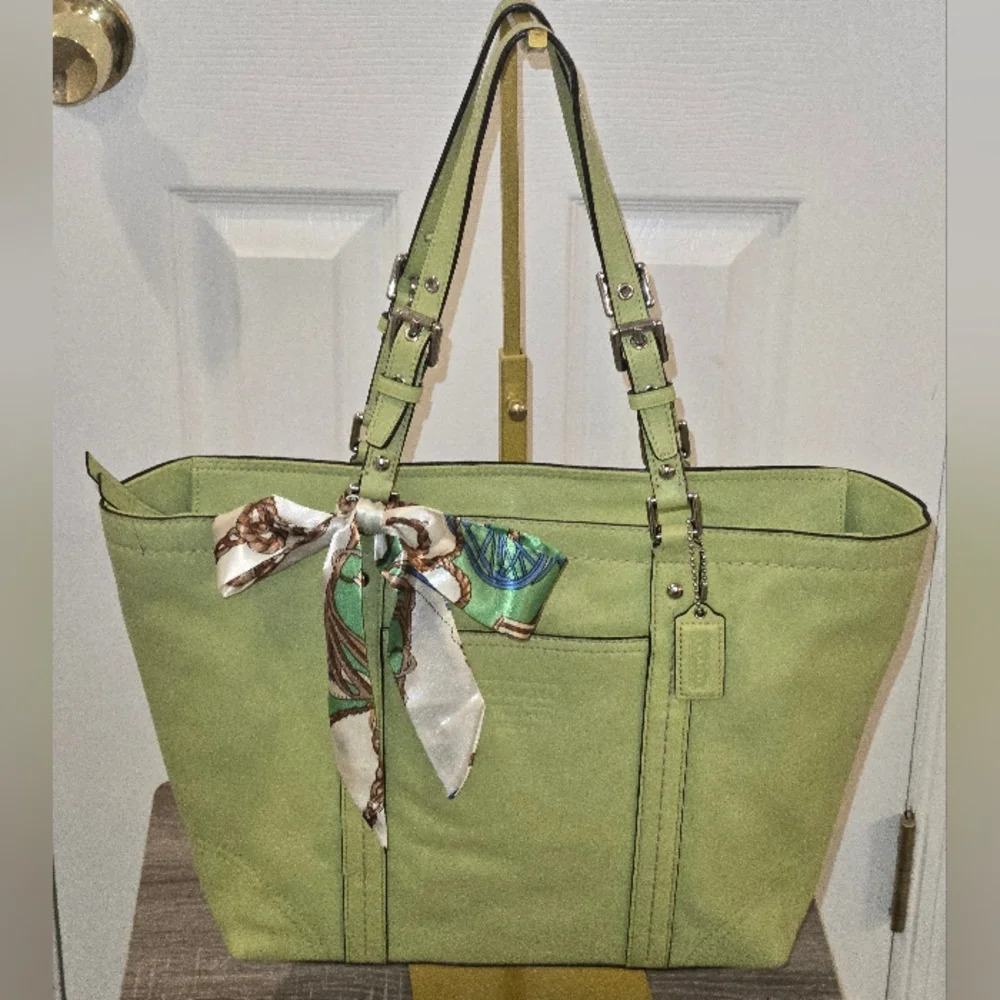 Coach Light Green Leather Tote Bag - Picture 1 of 16